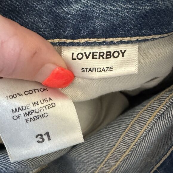 AMO Jeans Womens 31 High Rise Buttonfly Straight Leg Raw Hem Crop Denim Stargaze - Picture 14 of 15